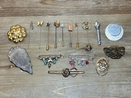 Vintage Stick Hat Pin Lot Scarf Lapel Pins And  Clips - £14.82 GBP