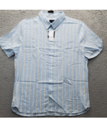 Magaschoni Casual Shirt Men Medium Multi Striped Short Sleeve Collared B... - $33.46 CAD