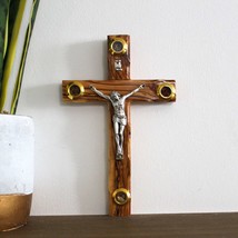7.5 Inch Olive Wood Wall Cross. 4 Element: Flowers, Incense, Stone and O... - £35.16 GBP
