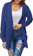 ANDLCUY Women&#39;s Blue Long Sleeve Button-Front Cardigan Sweater - Size: L - £22.86 GBP