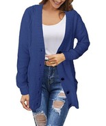 ANDLCUY Women&#39;s Blue Long Sleeve Button-Front Cardigan Sweater - Size: L - £22.81 GBP