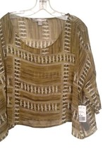 Women’s Love21 Sheer Woven Top XS Green Beige Boho Boxy Blouse NWT image 3
