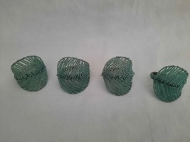 Vintage Aqua Beaded Leaf Shaped Napkin Rings ~ Set Of 4  - $24.70
