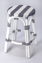 24" Blue and White Rattan Backless Counter Height Bar Chair - $6,259.94 MXN