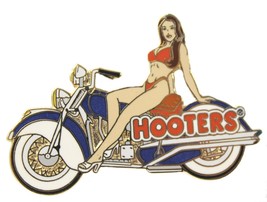 HOOTERS SEXY BROWN HAIR GIRL BLUE MOTORCYCLE / BIKE / BIKER LAPEL BADGE PIN - $14.99