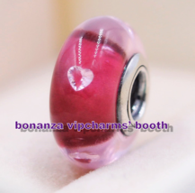 925 Sterling Silver Handmade Bead Cerise Hearts With Clear CZ Murano Glass Charm - £5.13 GBP