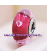 925 Sterling Silver Handmade Bead Cerise Hearts With Clear CZ Murano Gla... - $6.60