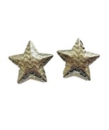 Silver Star Statement Earrings Wavy Textured Design Large 1 3/8&quot; - $12.86