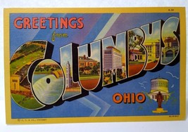 Greetings From Columbus Ohio Large Big Letter Postcard Linen Gold Border Unused - £8.51 GBP