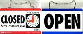 Open Closed Hanging Door Sign w/ Adjustable Clock Sorry We Missed You HY-KO CL-1 - £20.26 GBP