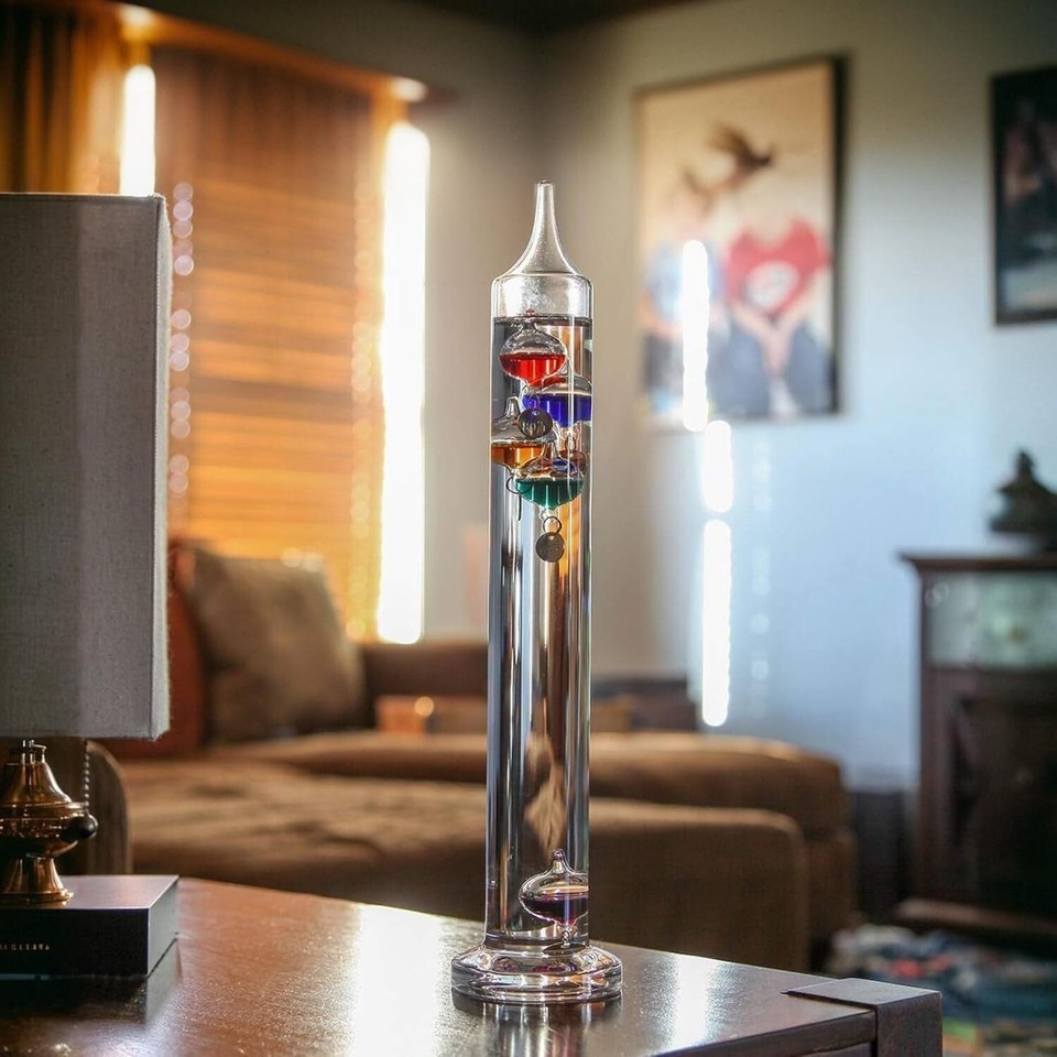 Unique Glass Galileo Thermometer with Gold-Plated Tags - 11" Decorative Piece Item image 6