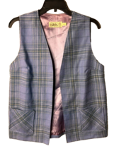 VTG Tweeds &amp; Tartans Wool Moffat Weavers Scotland blue plaid lined vest ... - $57.99
