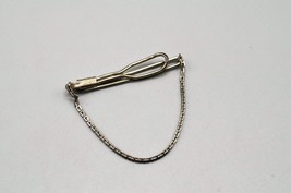 Sterling Silver Tie Clip Mens Accessory Fathers Day Gift Bar w Chain Vtg - £22.43 GBP