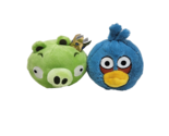 LOT OF 2 ANGRY BIRDS GREEN PIG KING + BLUE JAY STUFFED ANIMAL PLUSH TOY - £18.76 GBP