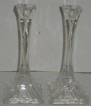 Pair (2) Vintage Crystal or Glass Gorgeous Taper Candlesticks Candle Holders - £38.32 GBP