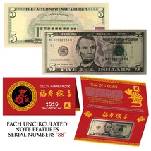 2020 Lunar Chinese New YEAR of the RAT Lucky U.S. $5 Bill w/ Red Folder ... - £29.38 GBP