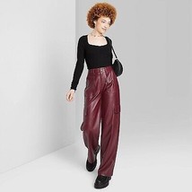 Women&#39;S High-Rise Straight Leg Faux Leather Cargo Pants - Burgundy Xs - $31.15