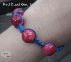 Red Dyed Quartzite Stone and Blue Hemp Adjustable Macramé Shambhala Bracelet - £8.24 GBP