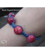 Red Dyed Quartzite Stone and Blue Hemp Adjustable Macramé Shambhala Bracelet - $10.49