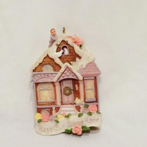 Bless Our Loving House Ornament Christmas 3&quot; Pink Roses Resin Doves Angel - £15.56 GBP