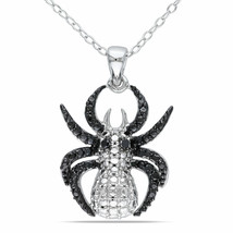 Black Simulated Diamond Spider Pendant Necklace, 18&quot; in 925 Sterling Silver - £66.12 GBP