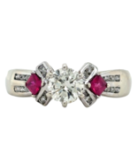 18k White Gold 3/4ctw Diamond &amp; Ruby Size 9 Ring 4.5g (Center Stone Chip... - $3,579.41 CAD