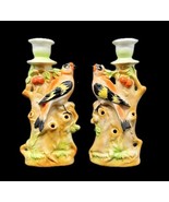 Pair Birds In Cherry Tree Candleholders Vase W Flower Frog Porcelain VTG... - £43.34 GBP