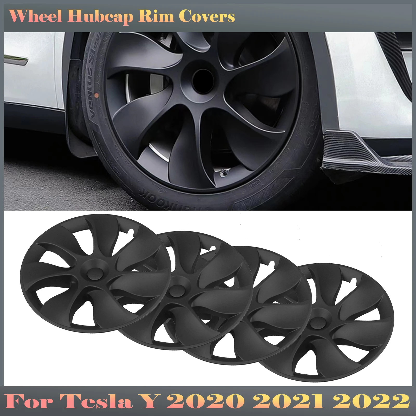 4pcs/set 19 Inch Matte Black Hub Cap Wheel Rim Full Cover For Tesla Model Y 2020 - £135.85 GBP