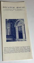 Vintage Decatur House Brochure Washington DC BR14 - $9.89