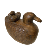 Hand Carved Wooden Duck with Duckling Figure with Storage Compartment - $28.49