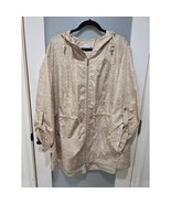 Susan Graver Tan Floral Print Jacket 2X Lightweight Zip Hooded Rain Anor... - $35.00