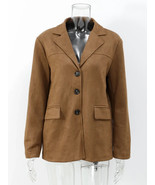 Vintage Brown Suede Leather Blazer Jackets For Women Fashion Lapel Singl... - $76.68