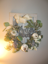 NEW HELLO AUTUMN Faux WINDOW WALL DECOR W/ White Pumpkin Wreath 12&quot; X 16... - £15.54 GBP