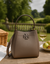 NEW Tory Burch McGraw Silver Maple Taupe Leather Small Crossbody/Tote/Bu... - $298.00