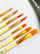 Arora Artist Quality Round &amp; Flat Mix Painting Brush Set of 7 Pieces Watercolor - £15.10 GBP