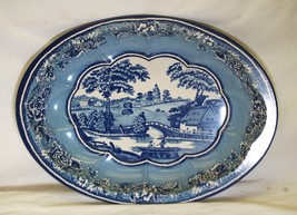 Daher Decorated Ware Blue Willow Tin Oval Serving Bowl England - £15.14 GBP