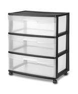 Wide 3 Drawer Cart, Clear Plastic Storage Drawers, Wheels Included, Black - $53.33 CAD