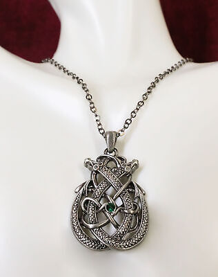 Celtic Knotwork Twin Draco Fearsome Serpentine Dragons Pewter Jewelry Ne... - $17.99