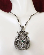 Celtic Knotwork Twin Draco Fearsome Serpentine Dragons Pewter Jewelry Necklace - £14.38 GBP