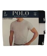 3 POLO RALPH LAUREN S M L XL SLIM FIT COTTON BLACK WHITE BLUE CREW NECK ... - $42.90