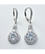 ELEGANT 925 STERLING SILVER CLEAR ROUND 8MM  CENTER CZ  EARRINGS - £57.96 GBP