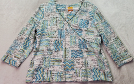 Ruby Rd. Blouse Top Womens XL Multi Beaded Cotton Long Casual Sleeve Wrap V Neck - £14.02 GBP