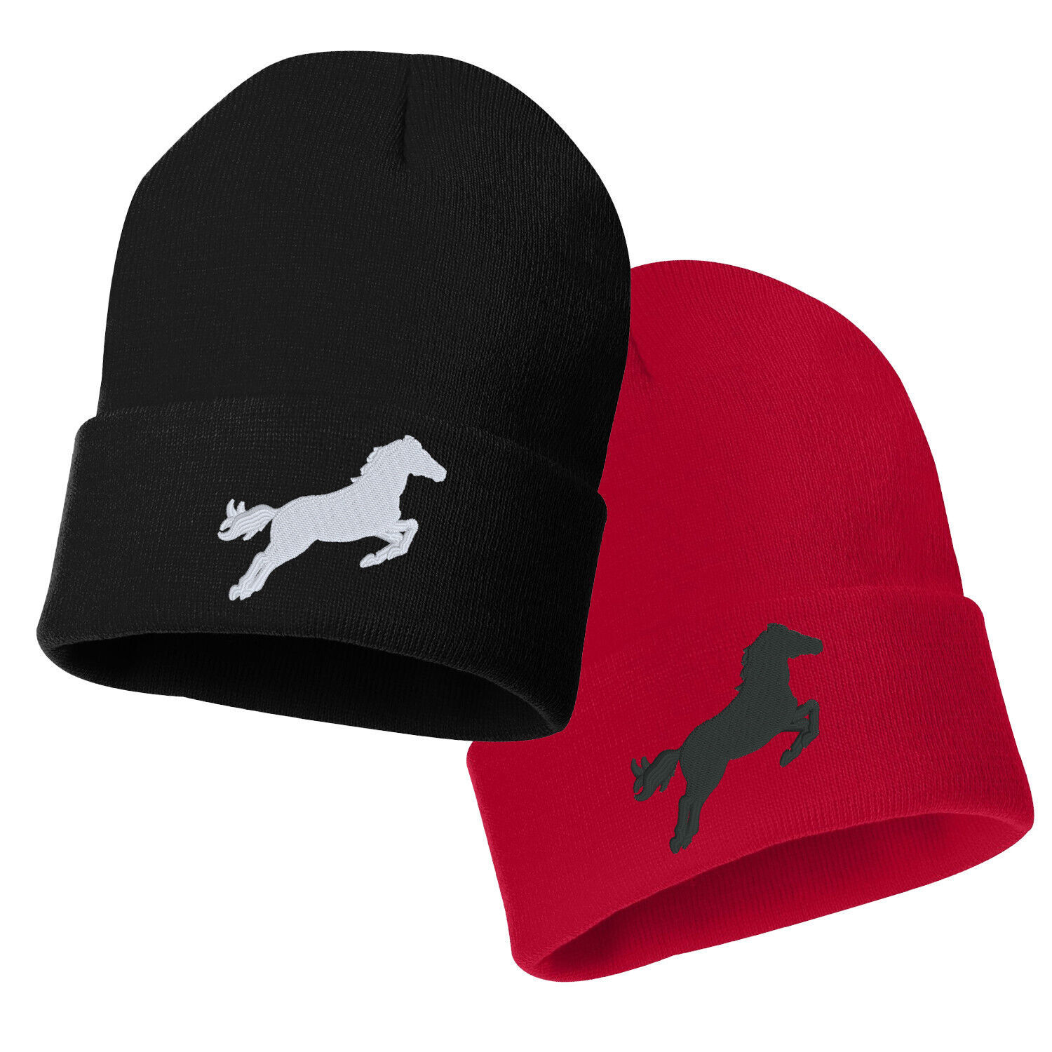 Embroidered JUMPING HORSE Cuffed Beanie Hat, Embroidered Gift, Winter Hat - $16.99