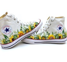 Sunflower, Floral Chuck Taylor Fan Art Custom Hand Made Hi Top Converse - £79.82 GBP+