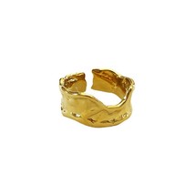 Street Style Brass 18k Gold Plated Open Finger Rings Twisted Metal Ball Resizabl - £8.15 GBP
