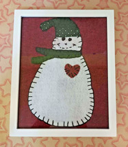 Primitive Framed Snowman  Hanging Wall Art Decor Handmade 1982 - £22.25 GBP