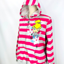 Disney Tinkerbell Fleece Full Zip Pink Striped Hoodie Jacket Size Junior XXL - £39.39 GBP