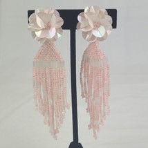 Pink Tassel Beads Dangle Clip on EARRINGS Costume Jewelry Plastic - £5.06 GBP