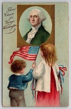 Patriotic Chidren With Portrait Of George Washington Three Cheers Postcard R22 - £7.17 GBP