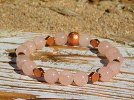 Rose Quartz Natural Gemstone Bracelet With Copper Accents for Healing and Love - £31.69 GBP